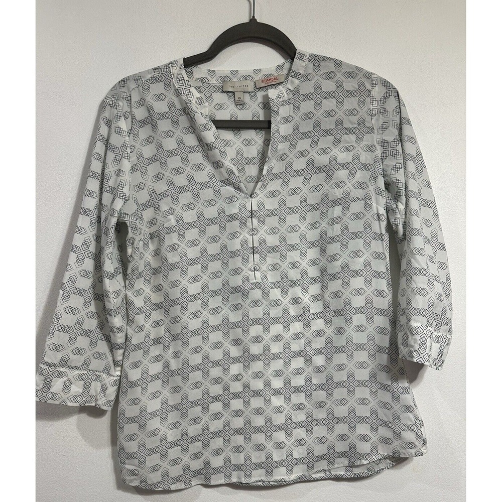 Scandal The Limited Collection White  Multicolor Geometric Diamond Blouse Top XS